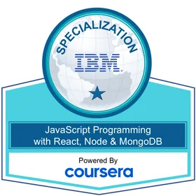 JavaScript Programming with React, Node and MongoDB badge